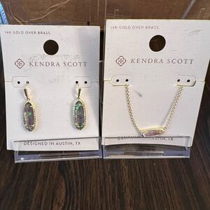 Kendra Scott Iridescent Jewelry Set Necklace & Drop Earrings 14K Gold Over Brass